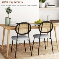 HOMCOM Set of 2 dining chairs kitchen chairs rattan back breathable fabric steel frame 44 x 54 x 87 cm gray(m-7)