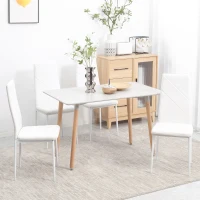 HOMCOM Set of 4 Dining Chairs with High Back, Synthetic Upholstery, and Steel Legs, White(m-2)
