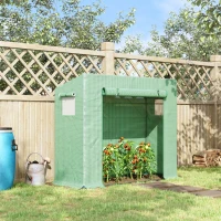 Outsunny Tomato Greenhouse Walk-in Garden Greenhouse with Pent Roof, Roll-up Door, Mesh Window for Plants Flowers Herbs Grow, 198 x 77 x 168 cm, White(m-10)