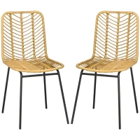 HOMCOM 2-Piece Dining Chairs in Boho Style, Accent Chair, PE Rattan, 44 cm x 58 cm x 85 cm, Natural + Black(m-11)