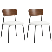 HOMCOM Set of 2 dining chairs with shaggy fabric seat, curved wood-effect backrest, interior, cream