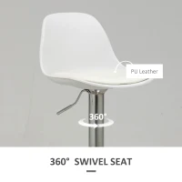 HOMCOM Set of 2 Height Adjustable Swivel Bar Stools, 40 x 42 x 82-104 cm, Faux Leather, White(m-6)