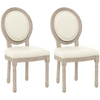 HOMCOM Set of 2 Louis XVI style solid rubber wood patinated dining chairs synthetic covering cream(m-1)