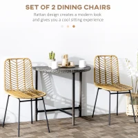 HOMCOM 2-Piece Dining Chairs in Boho Style, Accent Chair, PE Rattan, 44 cm x 58 cm x 85 cm, Natural + Black(m-4)