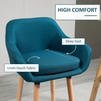 HOMCOM Scandinavian Design Bar Stools - Set of 2 Bar Stools with High Comfort, Footrests, and Armrests - Solid Wood Blue Linen(m-5)