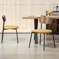 HOMCOM Set of 2 dining chairs with mohair effect seat, curved wood effect backrest, interior, yellow(m-8)