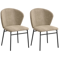 HOMCOM Set of 2 fabric dining chairs with padded seat in linen-look fabric stable steel legs modern design light brown