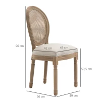 HOMCOM Set of 2 Dining Chairs, Viennese Cane, Solid Wood, 49 cm x 56 cm x 96 cm, Cream White + Natural(m-3)