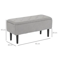 HOMCOM Storage Bench Storage Chest Cashmere Surface Rubberwood Legs 95 x 38 x 45 cm Gray(m-3)