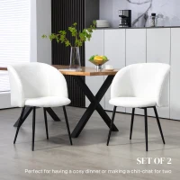 HOMCOM Set of 2 dining chairs with fabric backrest steel legs 55 x 62 x 80 cm white black(m-4)