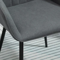 HOMCOM Mid-Century Dining Chairs Upholstered Linen Fabric Accent Chairs with Metal Legs, Set of 2, Dark Grey(m-8)