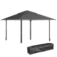Outsunny 4 x 4m Pop-up Gazebo with Double Roof Canopy Tent, UV Proof, Includes Roller Bag & Adjustable Legs for Outdoor Party, Steel Frame, Dark Grey(m-1)