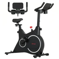 SPORTNOW Hometrainer Fiets, Fitness-Fiets met LCD-Monitor, Tablet-Houder, Flessenhouders, Comfortabele Zitting, Compact, Zwart(m-10)