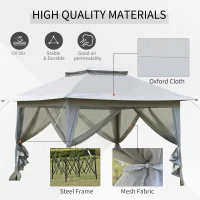 Outsunny 3.6 x 3.6 m Pop-Up Gazebo with Netting and Carry Bag - Height Adjustable Party Tent, Instant Canopy Sun Shade Shelter, Grey(m-6)
