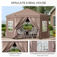 Outsunny 4x4m Hexagonal Pop up Gazebo - Garden Marquee Party Tent Wedding Canopy, Height Adjustable, with Storage Bag, Brown(m-9)