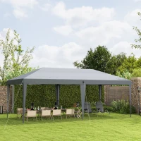 Outsunny 3 x 6 m Pop Up Gazebo - Foldable Canopy Tent with Height Adjustable Wedding Awning, Includes Carrying Bag, Grey(m-10)