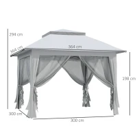 Outsunny 3.6 x 3.6 m Pop-Up Gazebo with Netting and Carry Bag - Height Adjustable Party Tent, Instant Canopy Sun Shade Shelter, Grey(m-3)