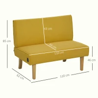HOMCOM Sofá de 2 Lugares Estofado em Veludo Cotelê Sofá Sala de Estar com 2 Entradas USB 1 Entrada Tipo C 110x60x85 cm Amarelo(m-3)