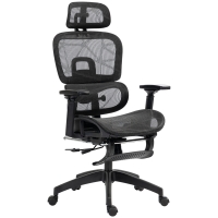 HOMCOM Bureaustoel, Ergonomische Bureaustoel met Mesh Bekleding, Verstelbaar, Rolbaar, met Armleuningen, Hoofdsteun, Zwart