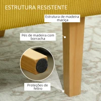 HOMCOM Sofá de 2 Lugares Estofado em Veludo Cotelê Sofá Sala de Estar com 2 Entradas USB 1 Entrada Tipo C 110x60x85 cm Amarelo(m-7)