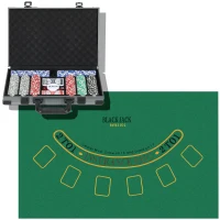 SPORTNOW Mala de Póquer com 400 Fichas 2 Baralhos 5 Dados Tapete e Botão Dealer 39,5x28x8 cm Cinza(m-1)
