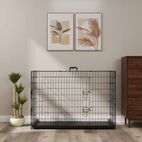 PawHut Gaiola para Cães com 2 Portas Gaiola para Animais de Estimação de Arame Dobrável com Alça de Transporte Aço 76x46x52cm Preto(m-2)
