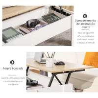 HOMCOM Mesa de Centro com Bancada Elevatória Compartimento Aberto e Oculto 100x50x45-58,5 cm Branco e Madeira(m-5)
