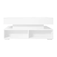 Hydraulic Lift Top Coffee Table with LED Lighting, 2 Drawers and Storage, 100L x 50W x 44H cm, White(m-17)
