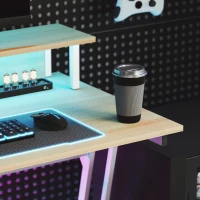 HOMCOM Secretária Gaming com Luzes LED 100x60x88,5 cm com Tomadas de Corrente Suporte para Monitor Prateleiras e Controlo Remoto Madeira(m-9)