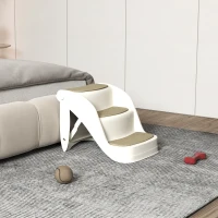 PawHut Escada para Cães de 3 Degraus Dobrável Escada para Animais de Estimação com Tapetes Antiderrapantes 49x38x38cm Creme(m-2)