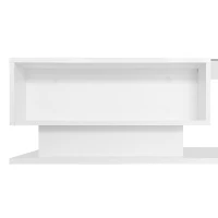 Modern LED Coffee Table with High Gloss Finish, Glass Top and Drawer, 100L x 50W x 32H cm, White(m-12)