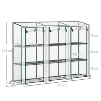 Outsunny Estufa Pequena com Prateleiras de 3 Níveis Portas com Fecho de Correr Estufa para Cultivar 215x46x151 cm Transparente(m-3)