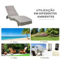 Outsunny Espreguiçadeira de Vime Reclinável Espreguiçadeira de Jardim com 2 Rodas Encosto Ajustável em 5 Posições 207x70x70 cm Cinza(m-5)