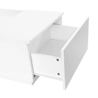 Modern LED Coffee Table with Storage, 2 Tiers and Drawers, Smart App Control, 100L x 50W x 35.5H cm, White(m-11)