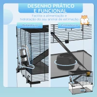 PawHut Gaiola para Hamster com Fundo de Vidro Plataformas Comedouro Bebedouro Casa Rampas e Roda de Exercício 60x40x54,5 cm Preto(m-5)