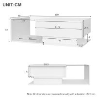 Modern LED Coffee Table with High Gloss Finish, Glass Top and Drawer, 100L x 50W x 32H cm, White(m-3)
