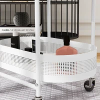 HOMCOM Carrinho Auxiliar com Rodas Carrinho de Cozinha de 3 Níveis com Cesta e Prateleiras 49,5x32,5x82,5 Branco e Madeira(m-7)