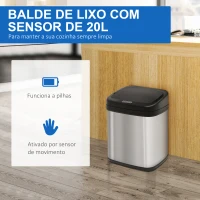 HOMCOM Balde de Lixo Automático 20L com Sensor Infravermelho Abertura Automática Cubo Amovível  33x25x42,5 cm Prata e Preto(m-6)