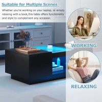 Modern 2-Tier Design LED Coffee Table with Storage, Smart App-Controlled LED Lights and 2 Drawers, 100L x 50W x 35.5H cm, Black(m-5)