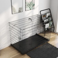 PawHut Gaiola para Cães com 2 Portas Gaiola para Animais de Estimação de Arame Dobrável com Alça de Transporte Aço 121x74,5x81cm Preto(m-2)