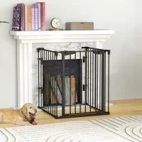 PawHut Barreira de Segurança para Animais de Estimação Barreira Dobrável de 3 Painéis com Fechadura Inteligente para Corredor Escada 180x74,5cm Preto(m-2)