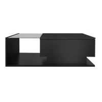 LED Coffee Table with Smart App-Controlled RGB Lighting, High Gloss Finish, Glass Top and Drawer, 100L x 50W x 32H cm, Black(m-2)