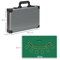 SPORTNOW Mala de Póquer com 400 Fichas 2 Baralhos 5 Dados Tapete e Botão Dealer 39,5x28x8 cm Cinza(m-3)