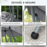 Outsunny Banco Baloiço de Jardim 3 Lugares Convertível em Cama com Toldo Ajustável e 2 Almofadas  200x120x164 cm Cinza(m-6)