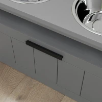 PawHut Voerstation voor Grote Honden, met 2 Roestvrijstalen Kommen, Lade, Voederautomaat voor huisdieren, MDF, Staal, Grijs(m-9)
