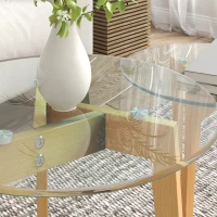 HOMCOM Conjunto de 2 Mesas de Apoio Modernas com Bancada de Vidro Temperado e Estrutura Metálica Ø50x45 cm e Ø40x40 cm Transparente(m-7)