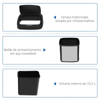 HOMCOM Balde de Lixo Automático 20L com Sensor Infravermelho Abertura Automática Cubo Amovível  33x25x42,5 cm Prata e Preto(m-4)