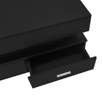 Hydraulic Lift Top Coffee Table with LED Lighting, 2 Drawers and Storage Space, 100L x 50W x 44H cm, Black(m-12)