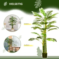 HOMCOM Kunstplant in Pot, 190 cm, Onderhoudsvriendelijke Kunstpalm voor Binnen- en Buitengebruik, Kunststof, Groen(m-5)