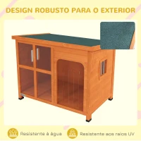 PawHut Casa para Cães de Exterior para Cães Pequenos Médios com Teto Asfáltico 2 Janelas Porta com Cortina Transparente e Base Amovível 90x62x71 cm Madeira(m-5)
